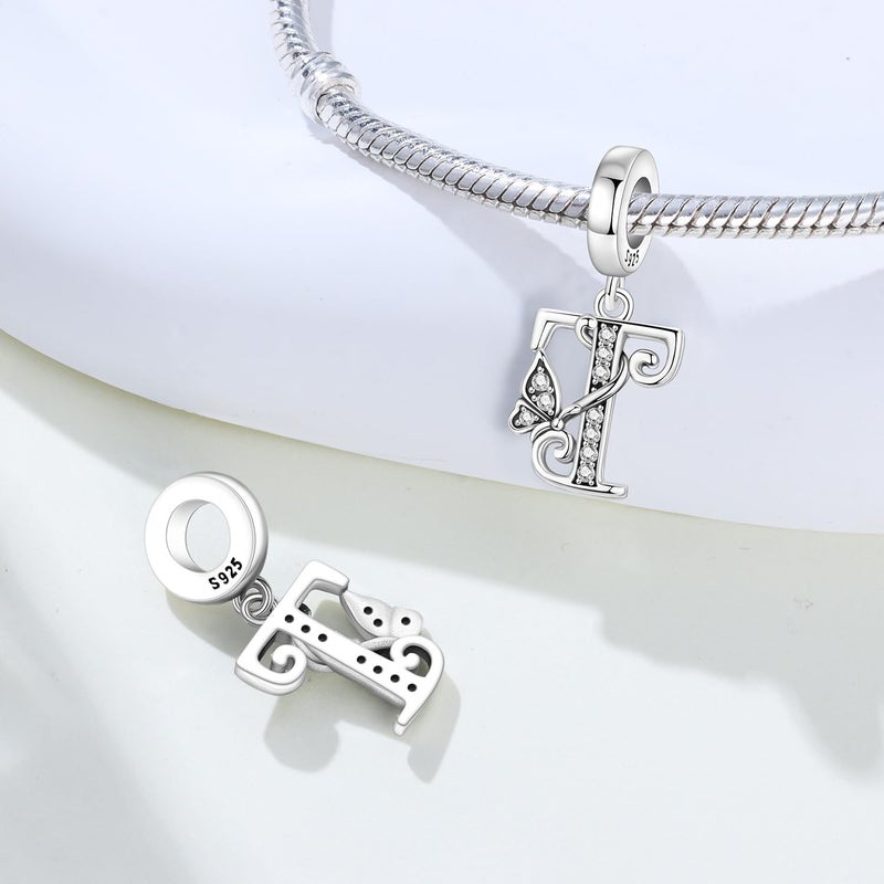 PANPOKI Store 2 Pack 925 Sterling Silver Butterfly Letter Charms for Bracelets and Necklace Alphabet Initial Dangle Pendants Round Spacer Beads Pave Cubic Zirconia Jewelry Gift for Women - Image 2